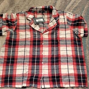 PrettyLittleThing Plaid Pajama Top - Red, White, and Black